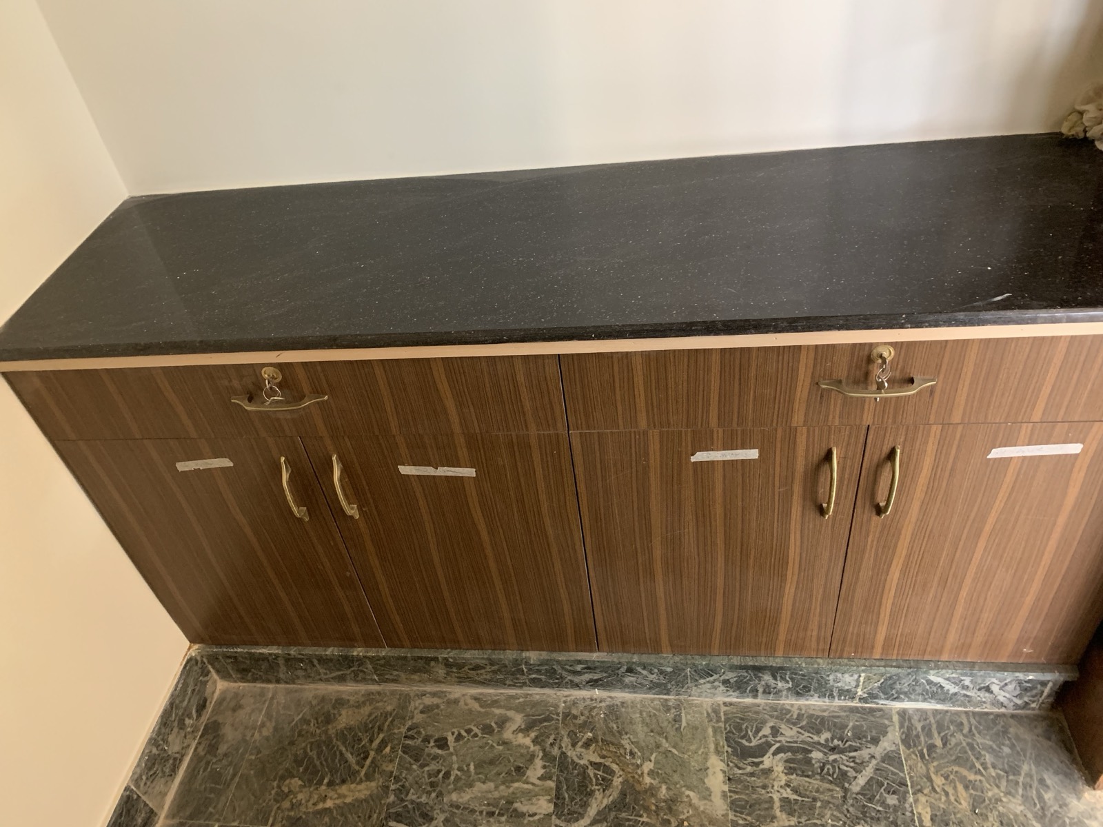 Fitted wood cabinet with granite counter, Koramangala home, Bangalore